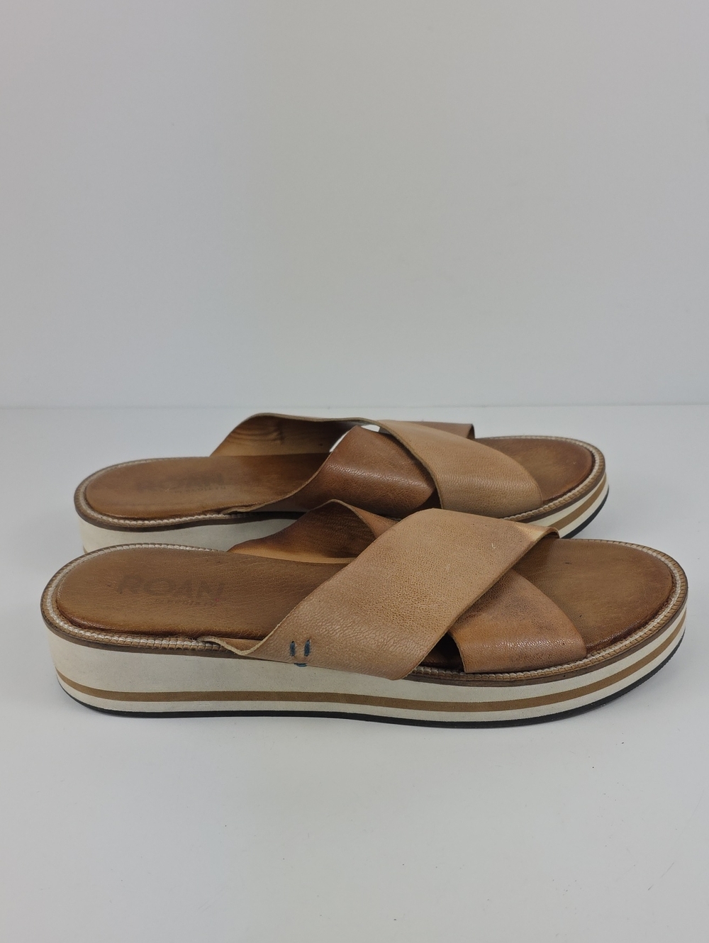 Roan by Bed Stu Shout Brown Leather Slip-on Platform Women's Sandals Size 9 - Picture 8 of 10